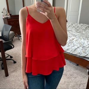 Red silky blouse